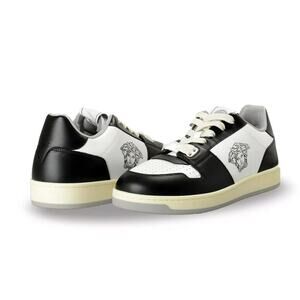 NIB Versace Men Sneakers 43.5 US 10.5 Black White Leather Medusa Logo Shoes $700